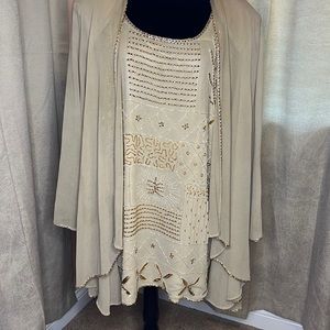 French Collizioni tan beaded 3 piece suit plus size 3X